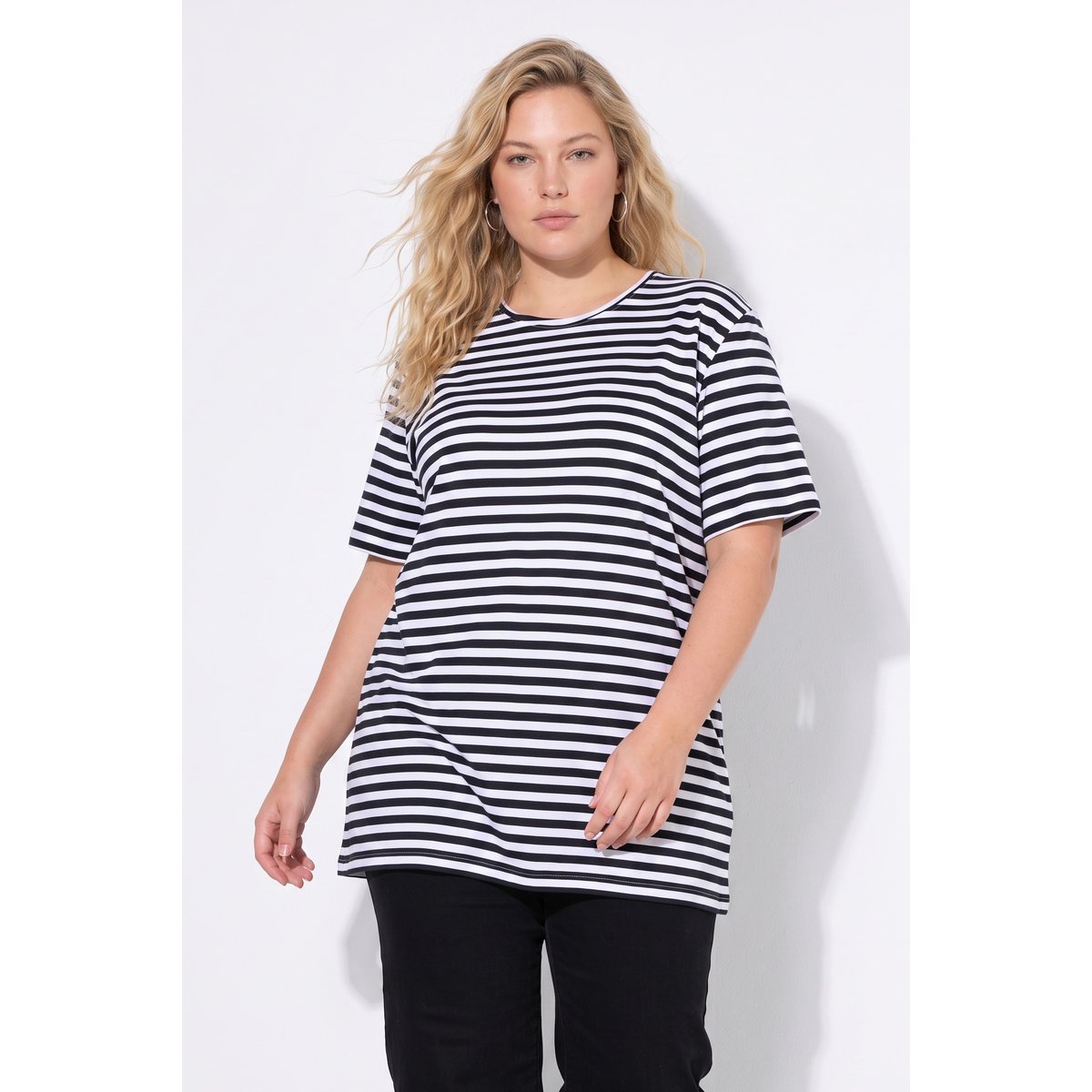t-shirt à rayures, coupe décontractée noir, ULLA POPKEN