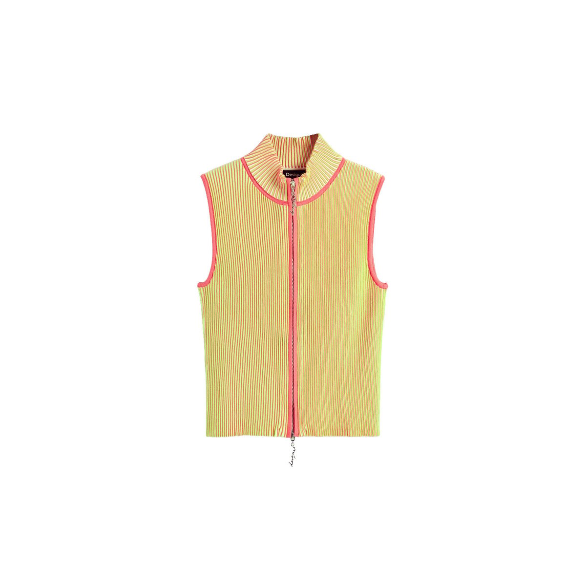 T-shirt zippé en maille irisée jaune, DESIGUAL