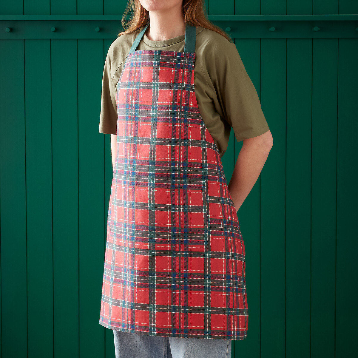 Tartan Check Christmas Cotton Kitchen Adult Apron red/green, CATHERINE LANSFIELD