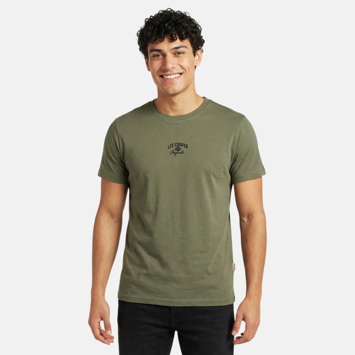 T-shirt manches courtes imprimé, col rond vert kaki, LEE COOPER