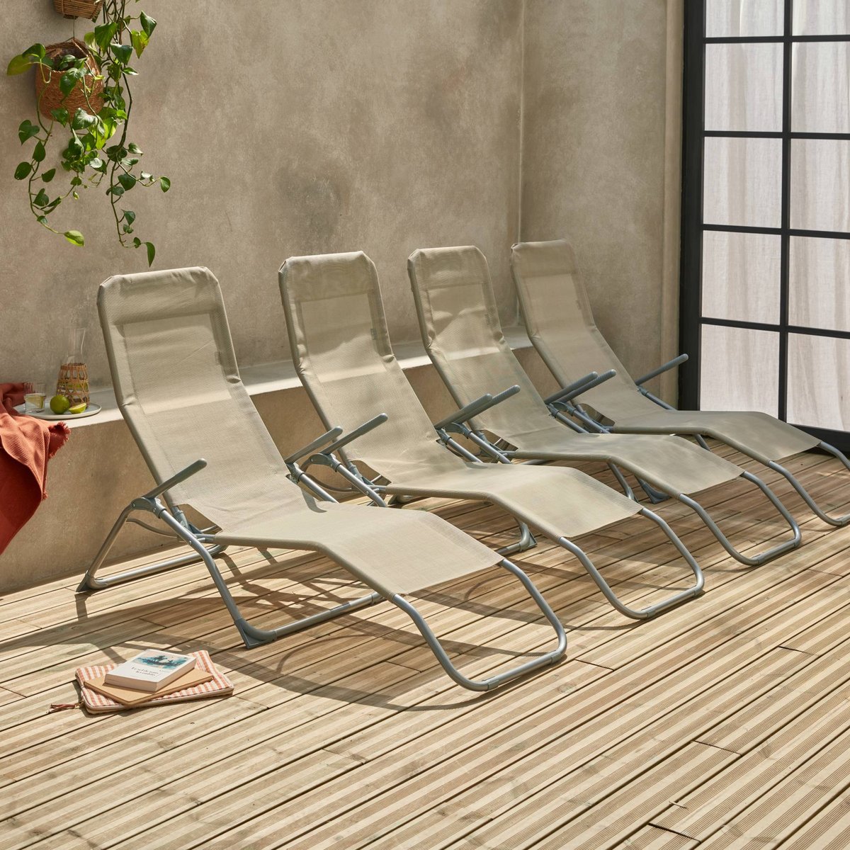 Bain de soleil acier pliant 2 positions (lot de 4) LEVITO taupe, SWEEEK