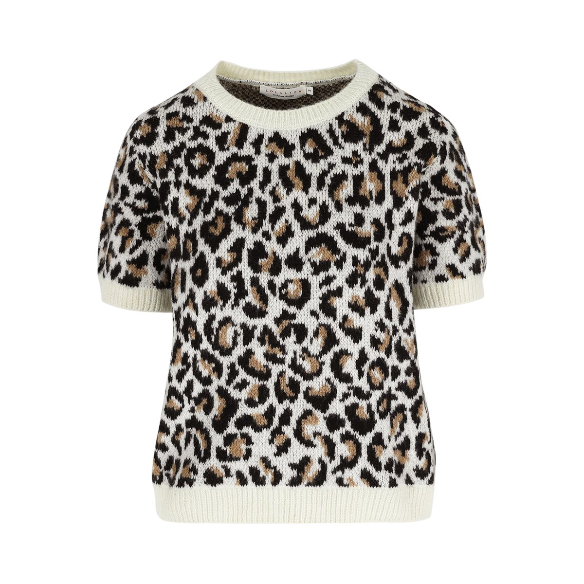 Pull en jacquard à manches courtes camel, LOLALIZA