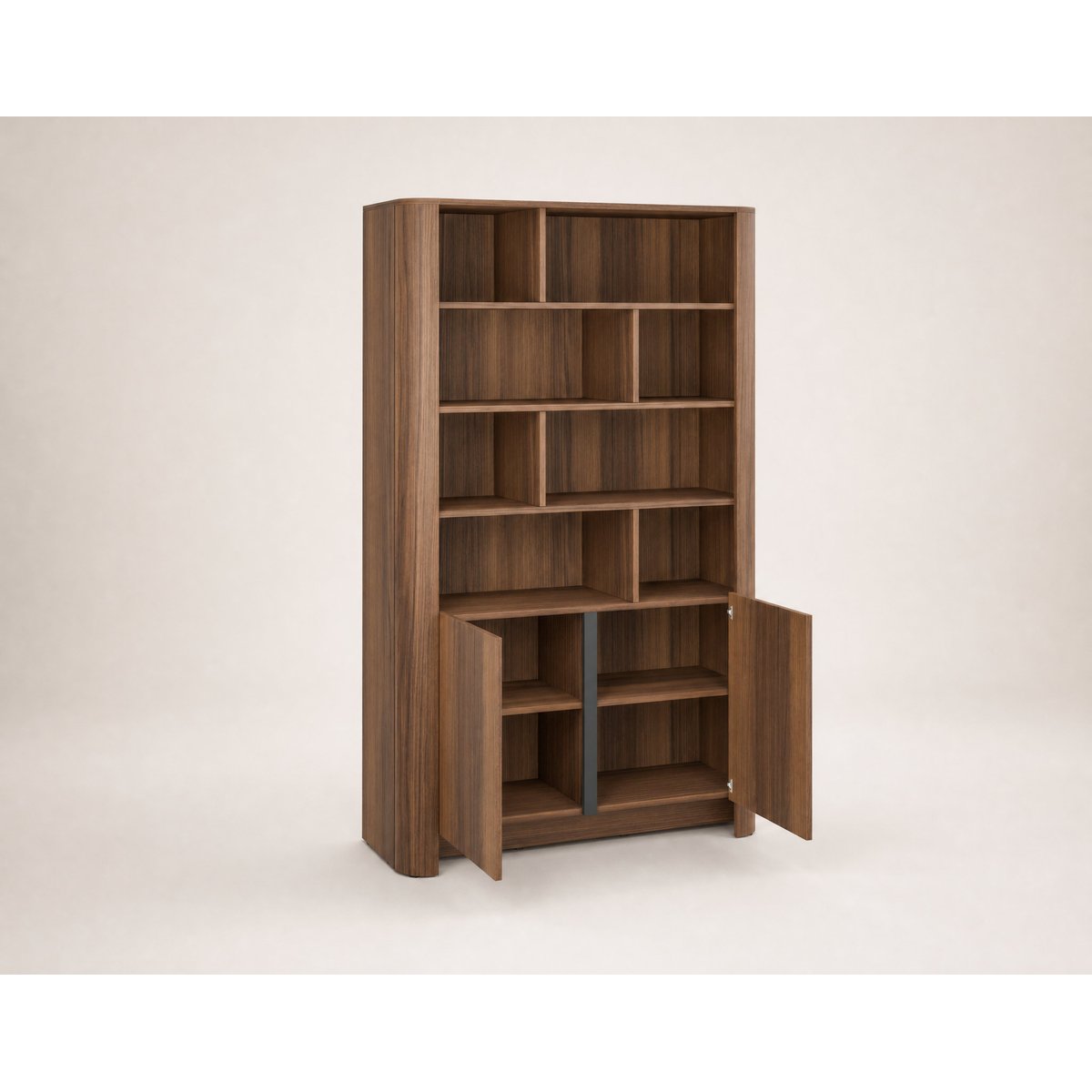Youri - bibliothèque H170 cm effet noyer - 2 portes effet noyer, LISA DESIGN