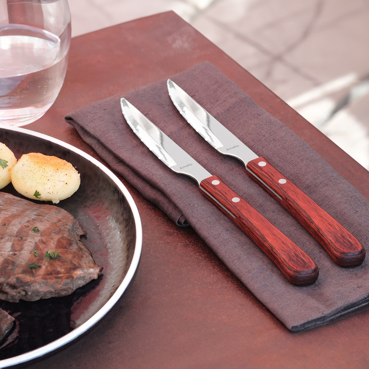Coffret 6 couteaux steak - BRASERO bois, AMEFA