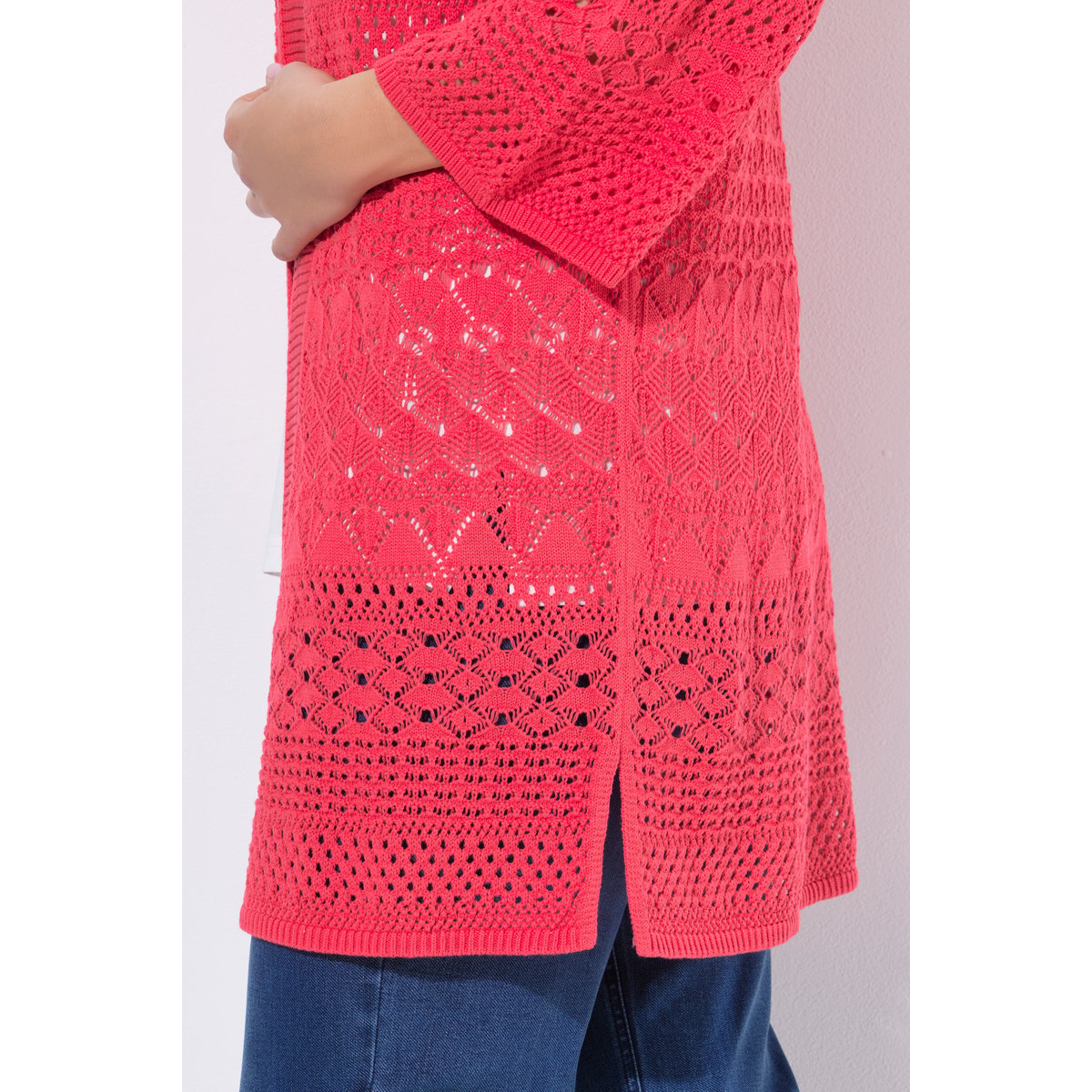 Cardigan long rose vif, ULLA POPKEN