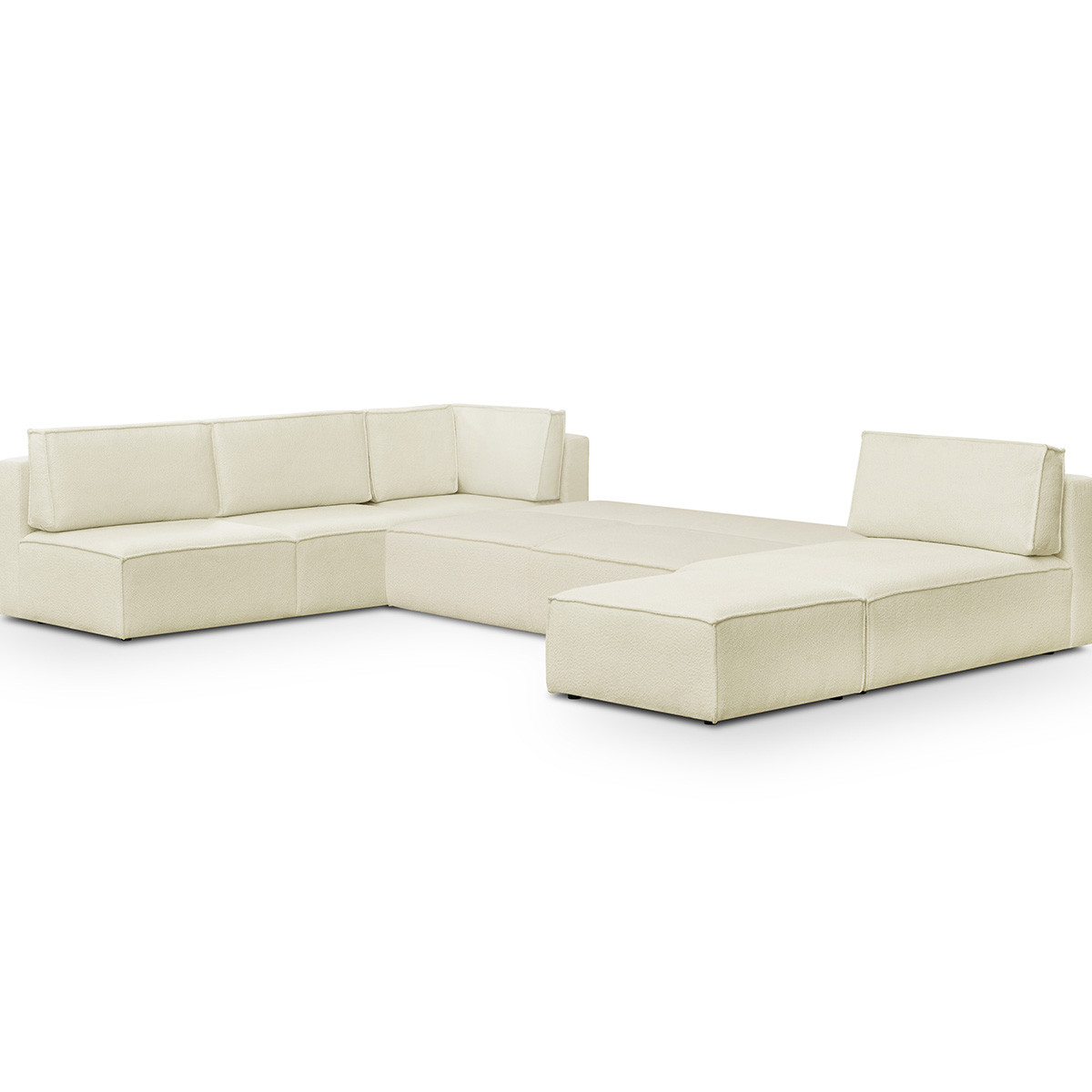 Canapé d'angle gauche convertible 10+1 places en tissu bouclé - HARPER MOD ecru, HOMIFAB