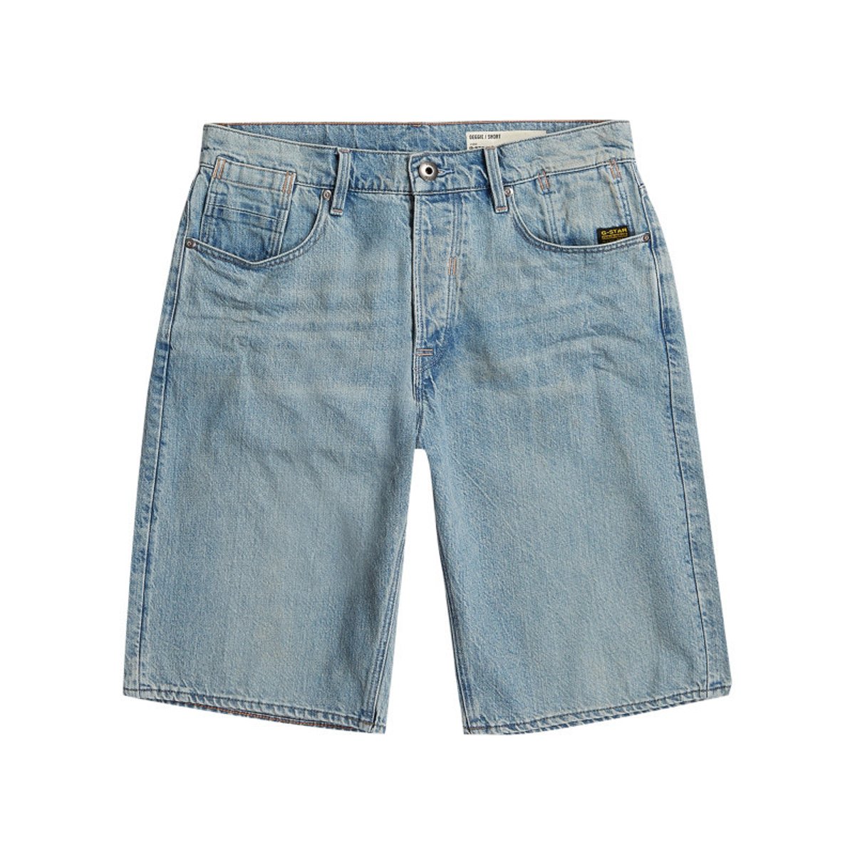 Short 5 poches en coton bleu stone délavé avec une coupe droite bleu, G-Star RAW