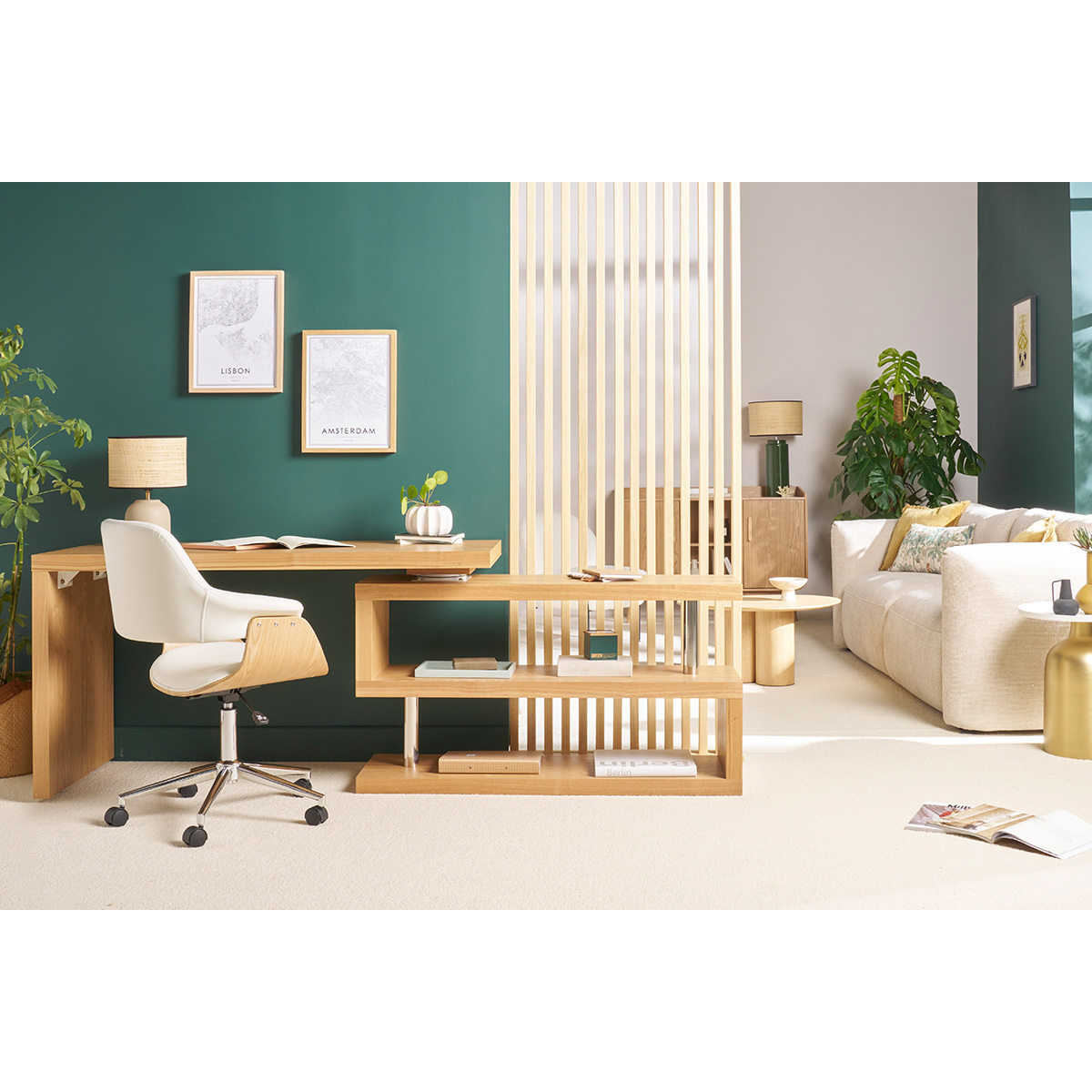 Bureau modulable design L140-218 cm MAX marron clair, MILIBOO