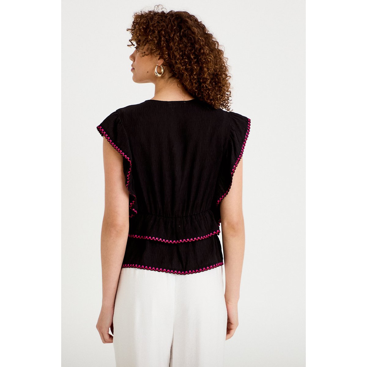Blouse droite sans manches plissée noir, CACHE CACHE