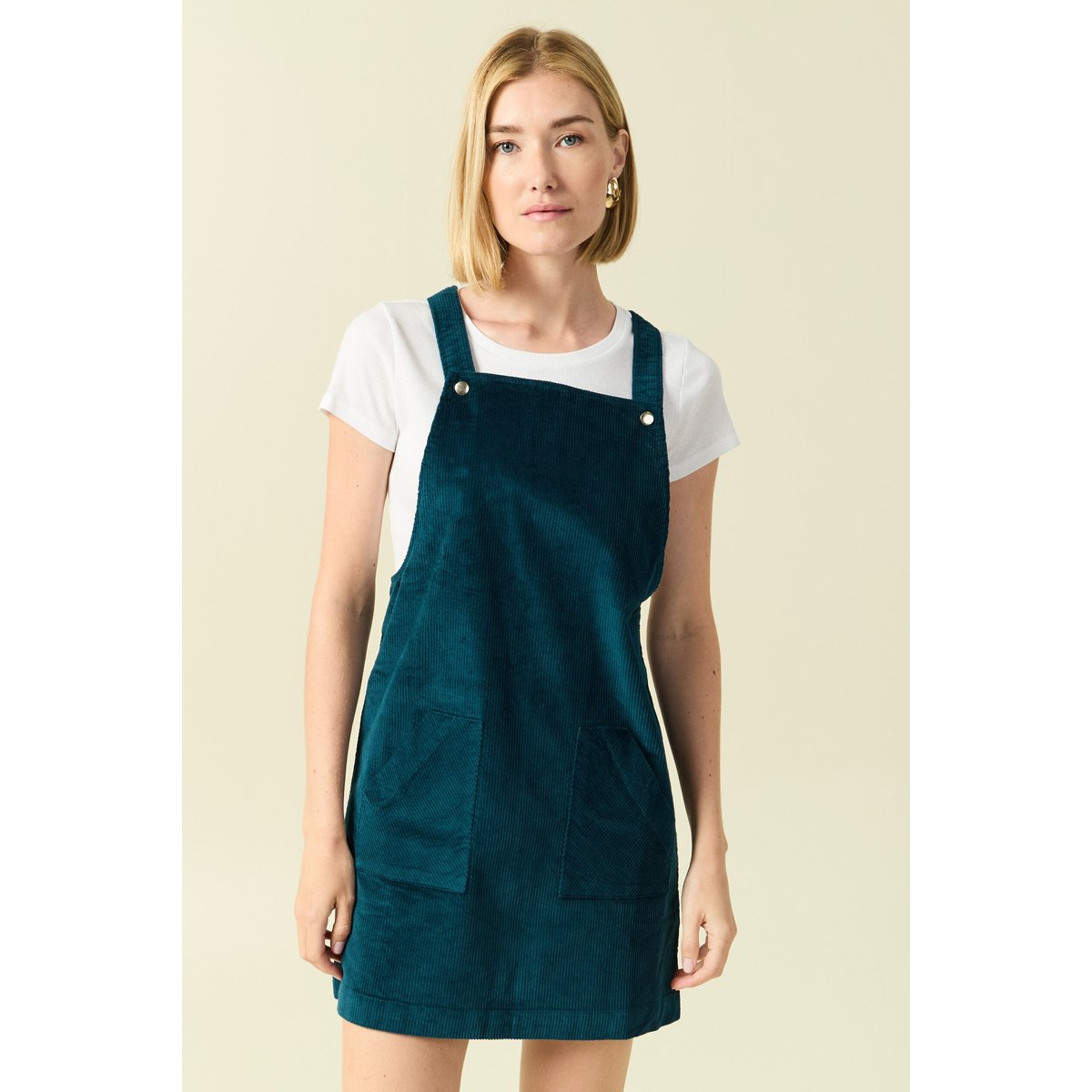 Robe sans manches en velours bleu canard, BONOBO