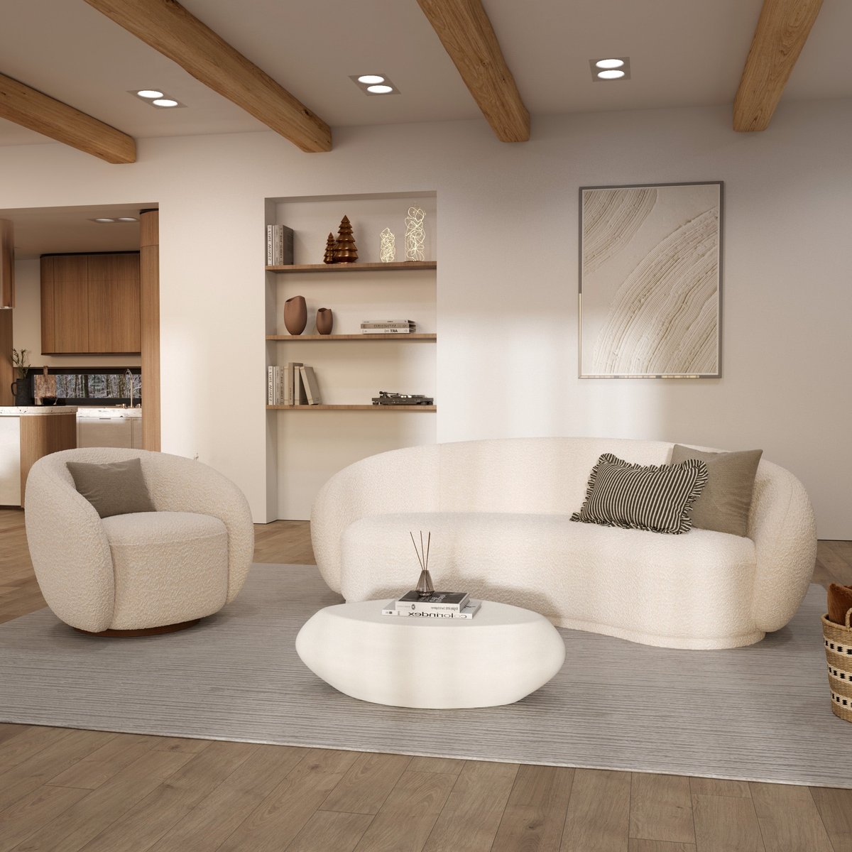 Table basse ovale en béton 105 cm - MAUI blanc, MAISON PAVANE