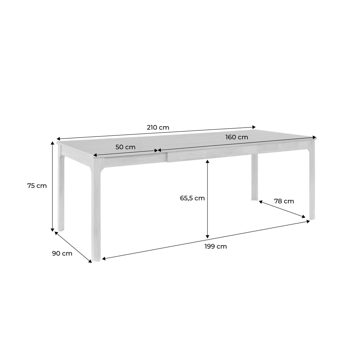 Table à manger rectangle extensible bois d'hévéa placage chêne 6-10 places FÉLICIE naturel, SWEEEK