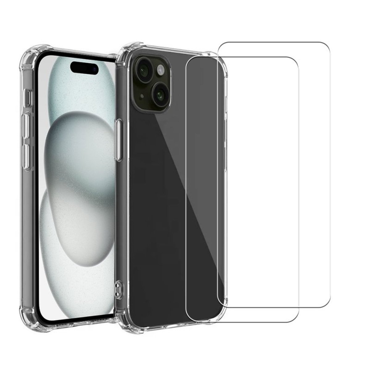 Coque iPhone 15 Plus antichoc + 2 vitres transparent, EVETANE