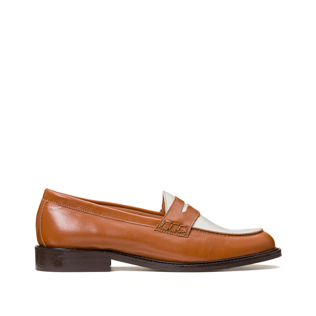 Mocassins cuir bicolore camel/blanc, LA REDOUTE COLLECTIONS