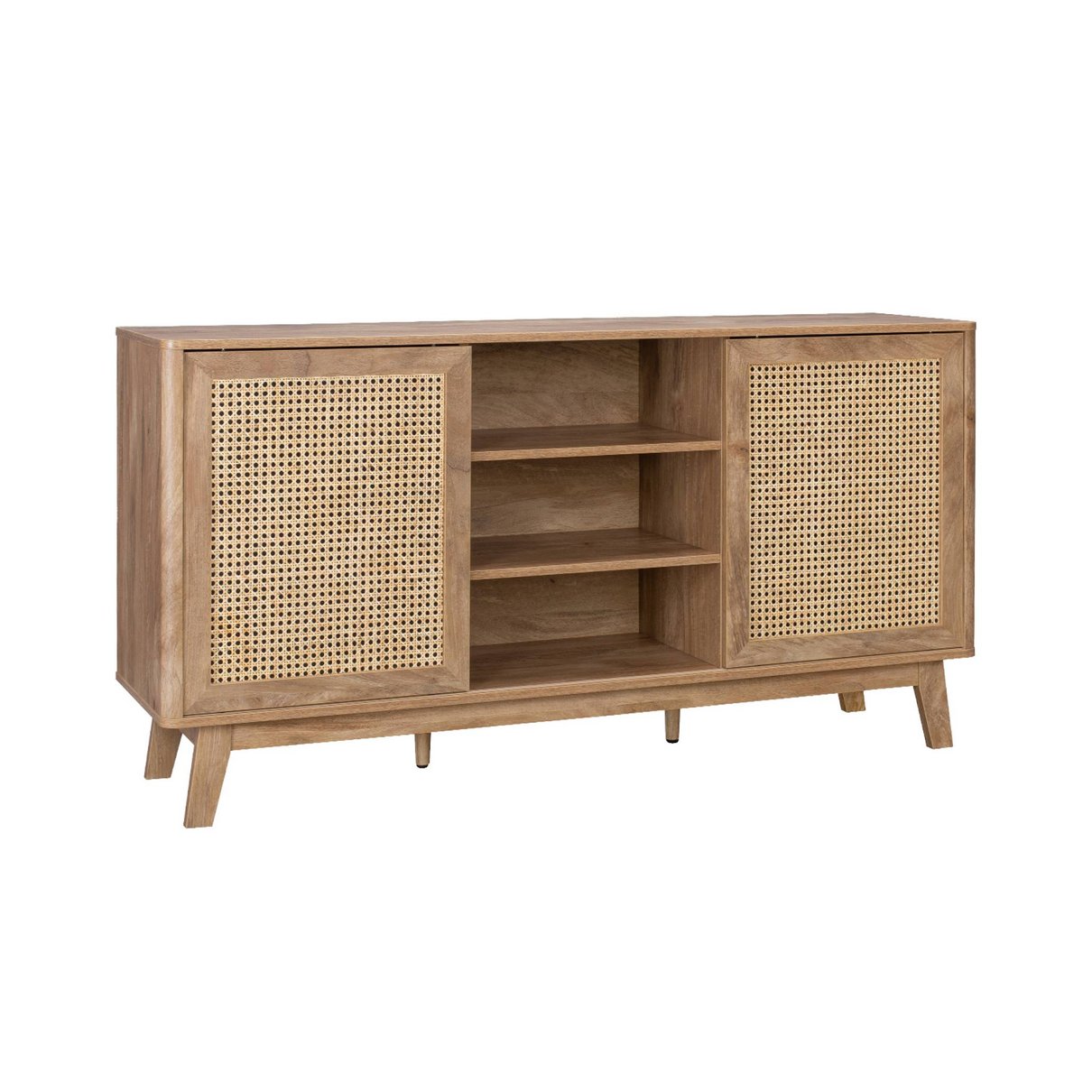 Buffet décor bois et cannage 2 portes coulissantes 150cm MANI naturel, SWEEEK
