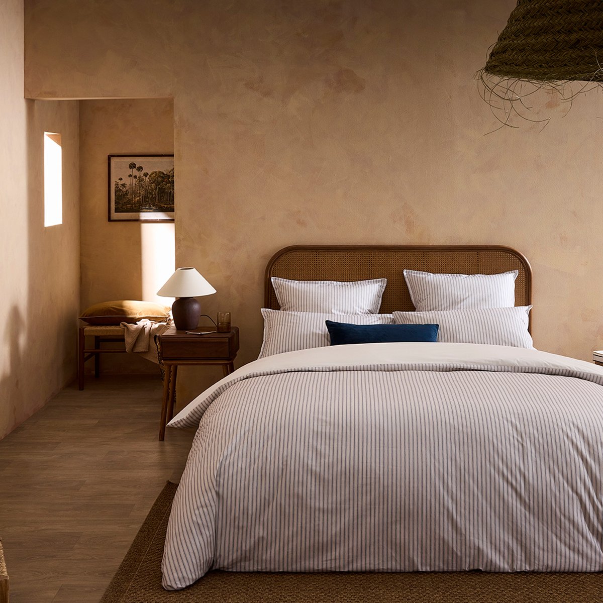 Parure de lit imprimée en percale de coton, taies carrées, TISSAGE beige clair, ESSIX
