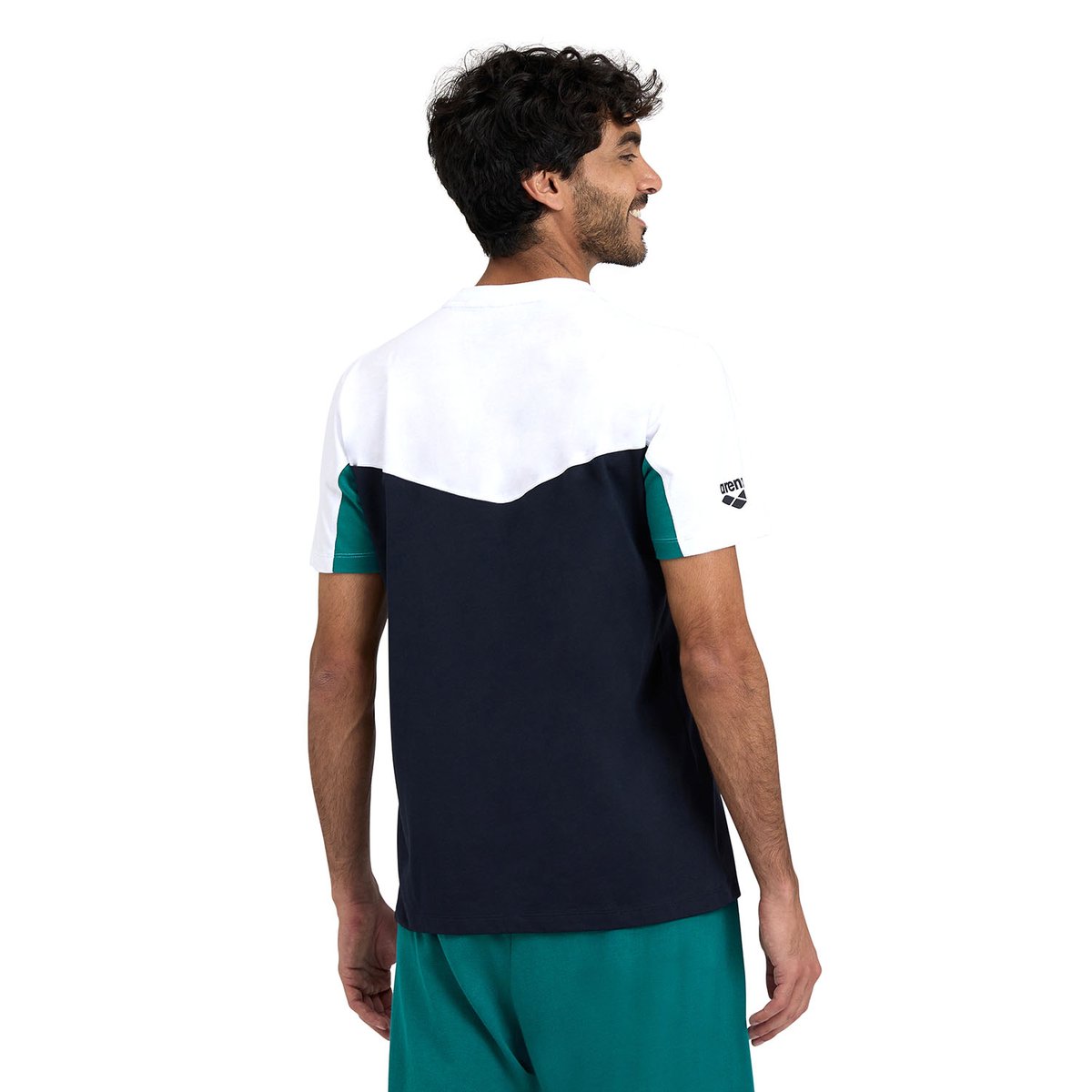 T-shirt unisexe en coton Colour Block white-green lake-kikko pro navy, ARENA
