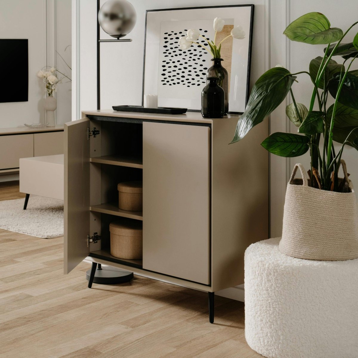 Petit buffet taupe 2 portes AVIO beige, PIER IMPORT