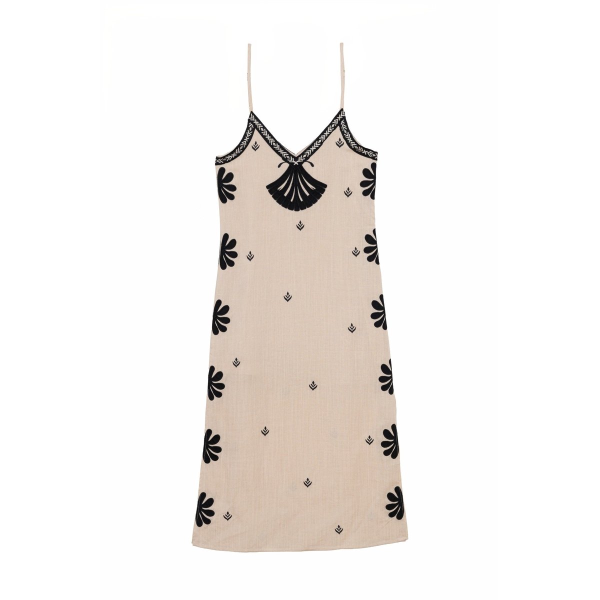 Robe longueur midi droite imprimé ethnique ROY 13-beige/noir, LA PETITE ETOILE