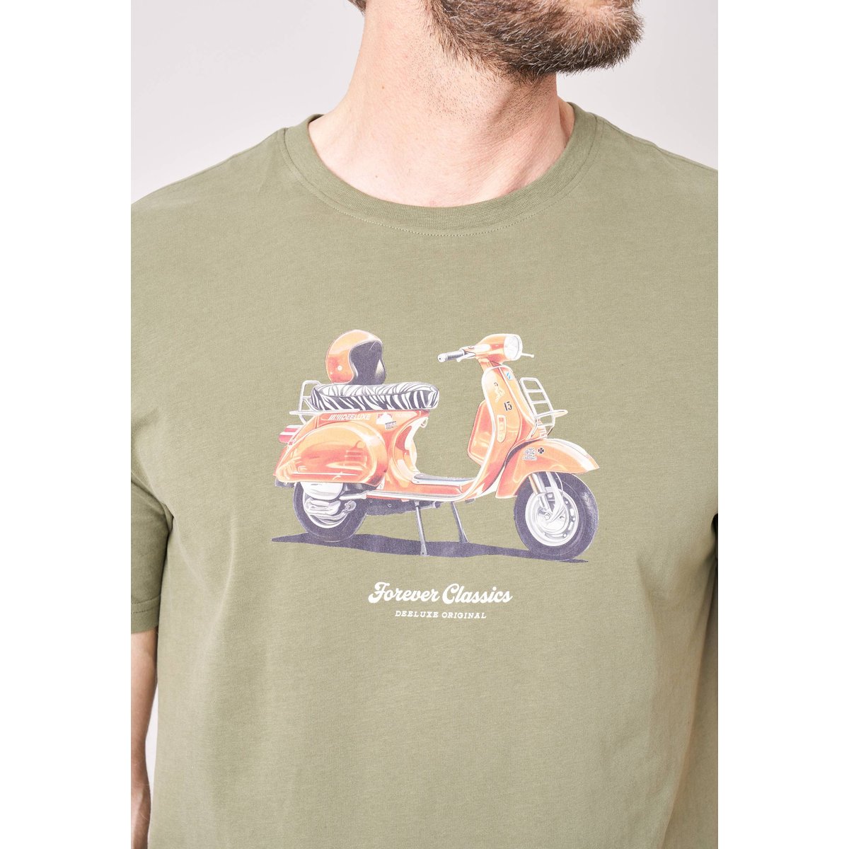 T-shirt regular homme en 100% coton avec imprimé scooter vintage JUICY khaki, DEELUXE