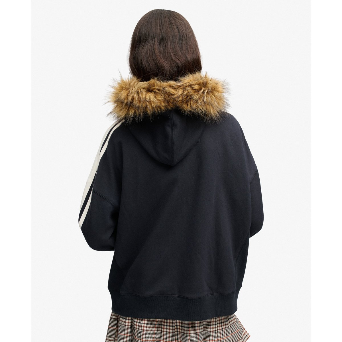 Sweat zippé à capuche Vintage Fur Applique coupe oversize bleu marine éclipse, SUPERDRY