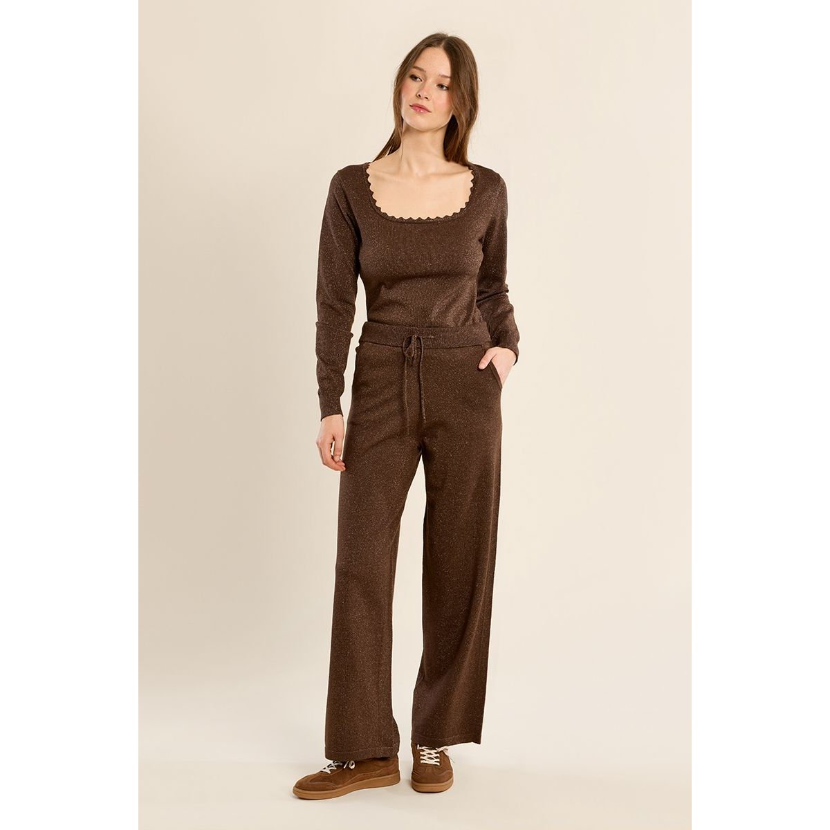 Pantalon style jogger, à nouer chocolate, MOLLY BRACKEN
