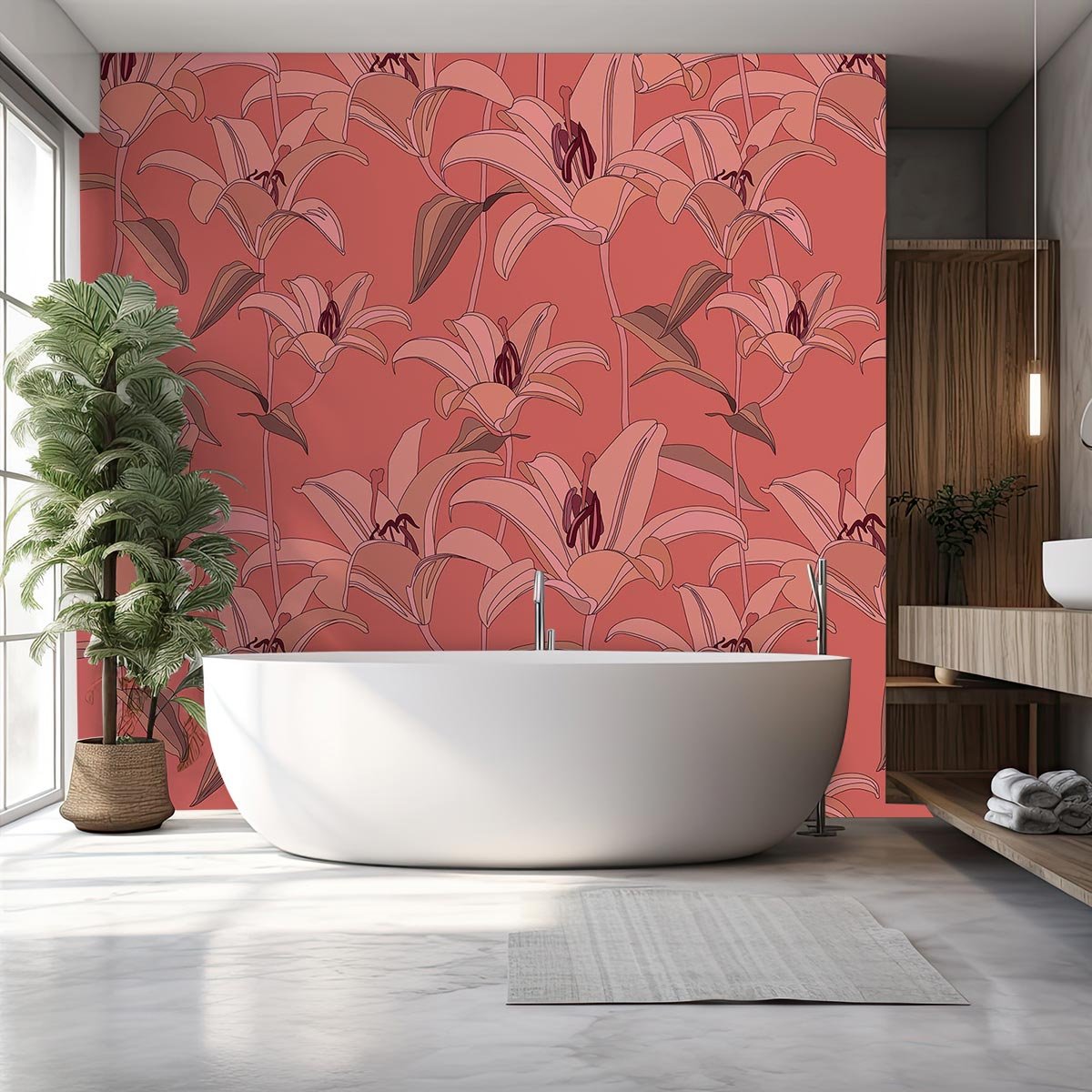 Papier peint panoramique fleurs pinky intissé, HEXOA