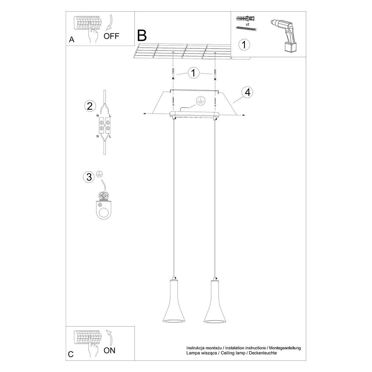 Suspension Béton Gris E14 2 Rea gris, EDEN