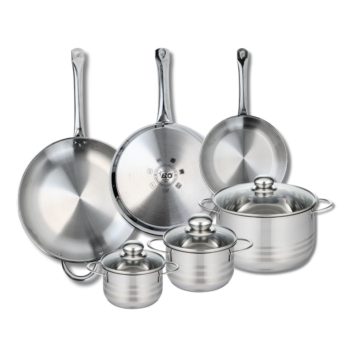3 poêles 24/28/32cm + 3 faitouts 14/16/24cm PROFI BRILLANT gris, ELO