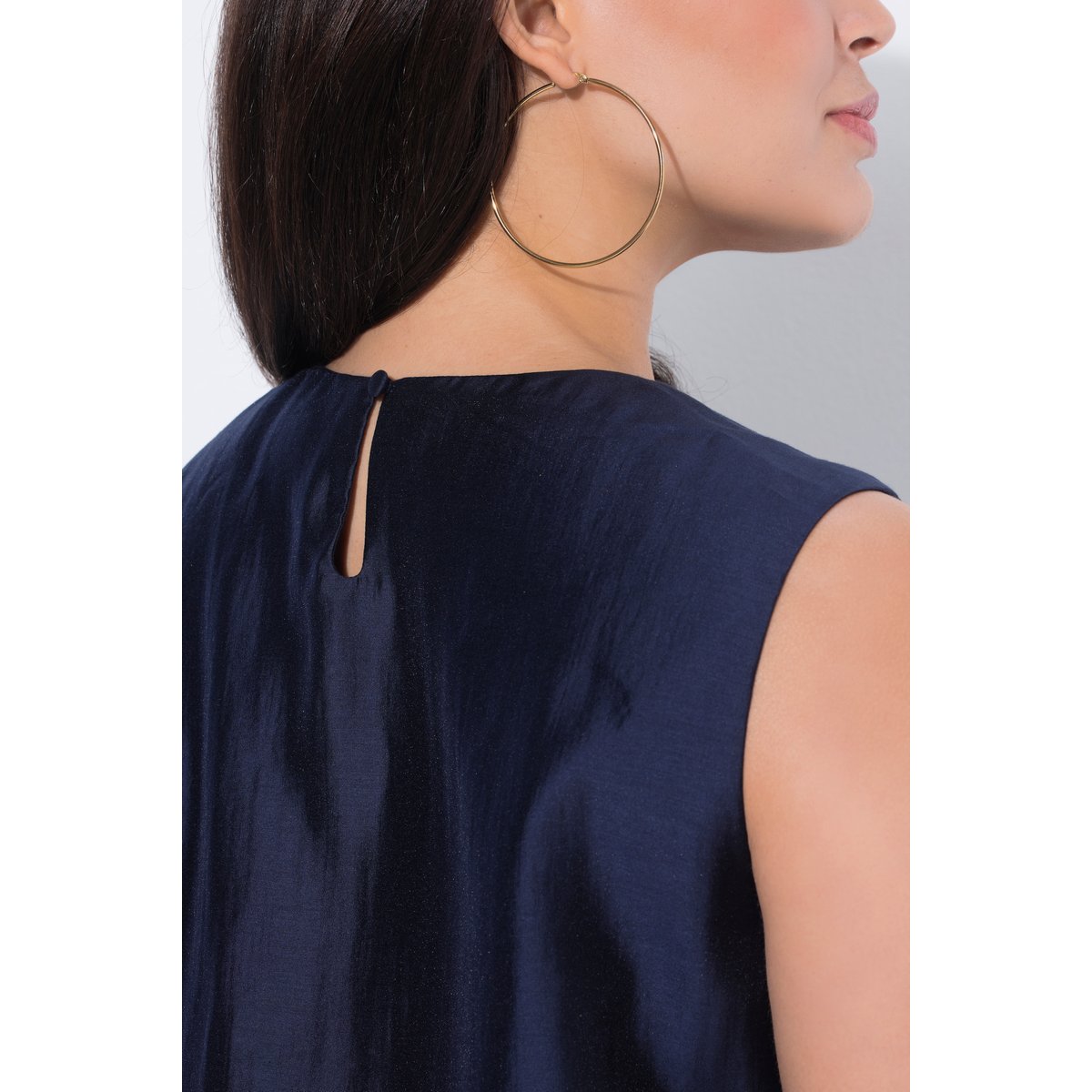 Robe midi sans manches en mousseline marine, ULLA POPKEN