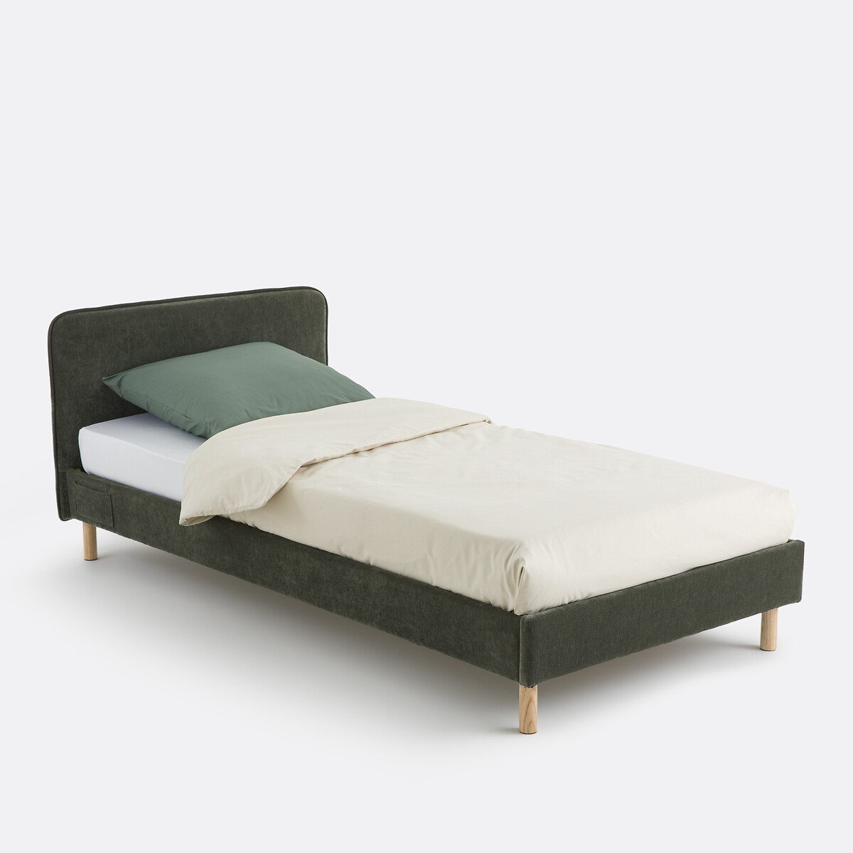 Gestoffeerd bed met lattenbodem, Roban groen , LA REDOUTE INTERIEURS