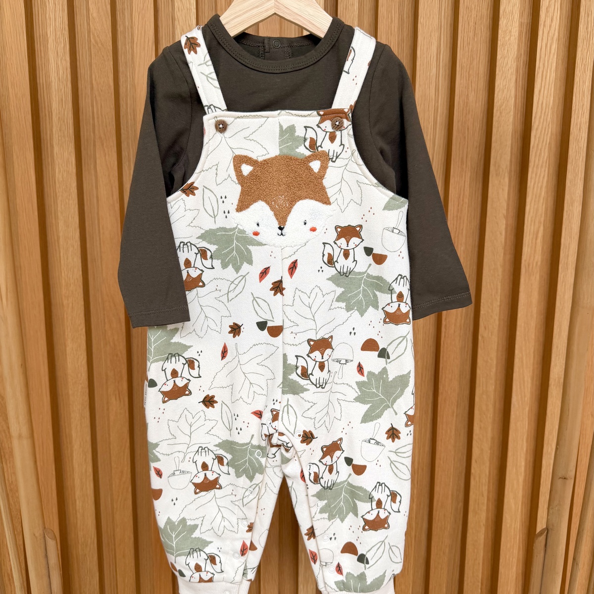 Ensemble salopette bébé en molleton et t-shirt Ginkgo ecru, PETIT BEGUIN