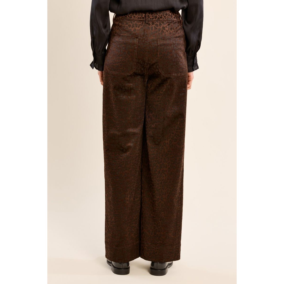 Pantalon satiné imprimé animalier chocolate, MOLLY BRACKEN