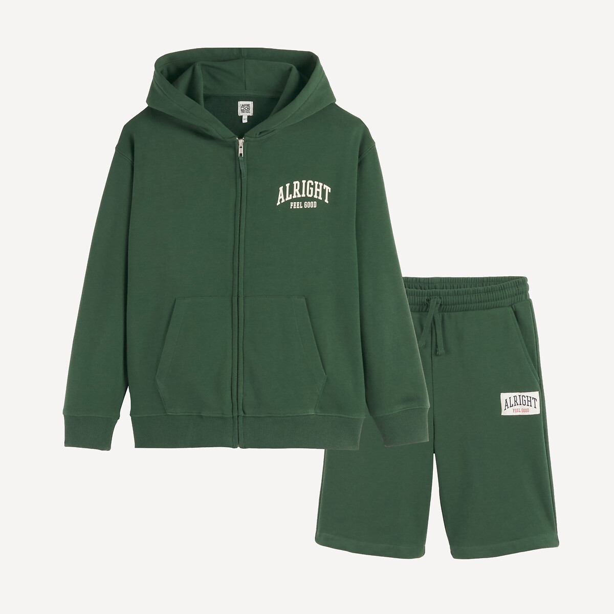 Ensemble 2 pièces, sweat zippé à capuche et bermuda, en molleton vert, LA REDOUTE COLLECTIONS