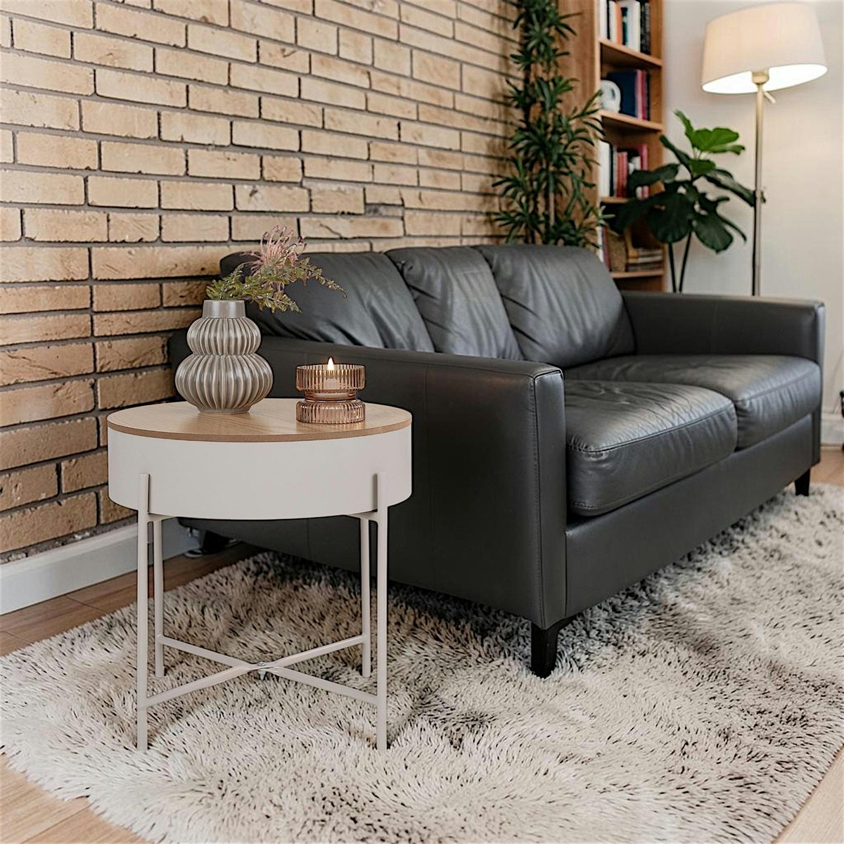 Bout de canapé métal beige plateau effet bois ODENSE beige, PIER IMPORT