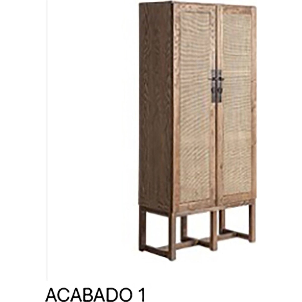 Vitrine en bois d'orme, Style colonial brun clair finition vieilli, RECOLLECTION
