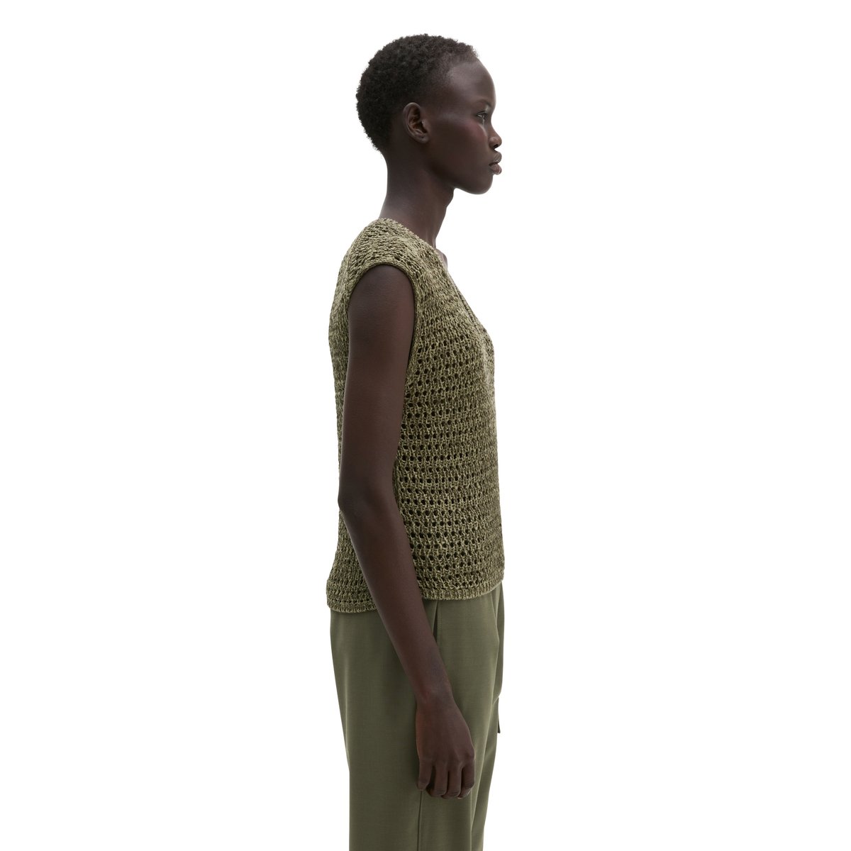 Pull-over en résille slim en mélange de coton bio vert, MARC O'POLO