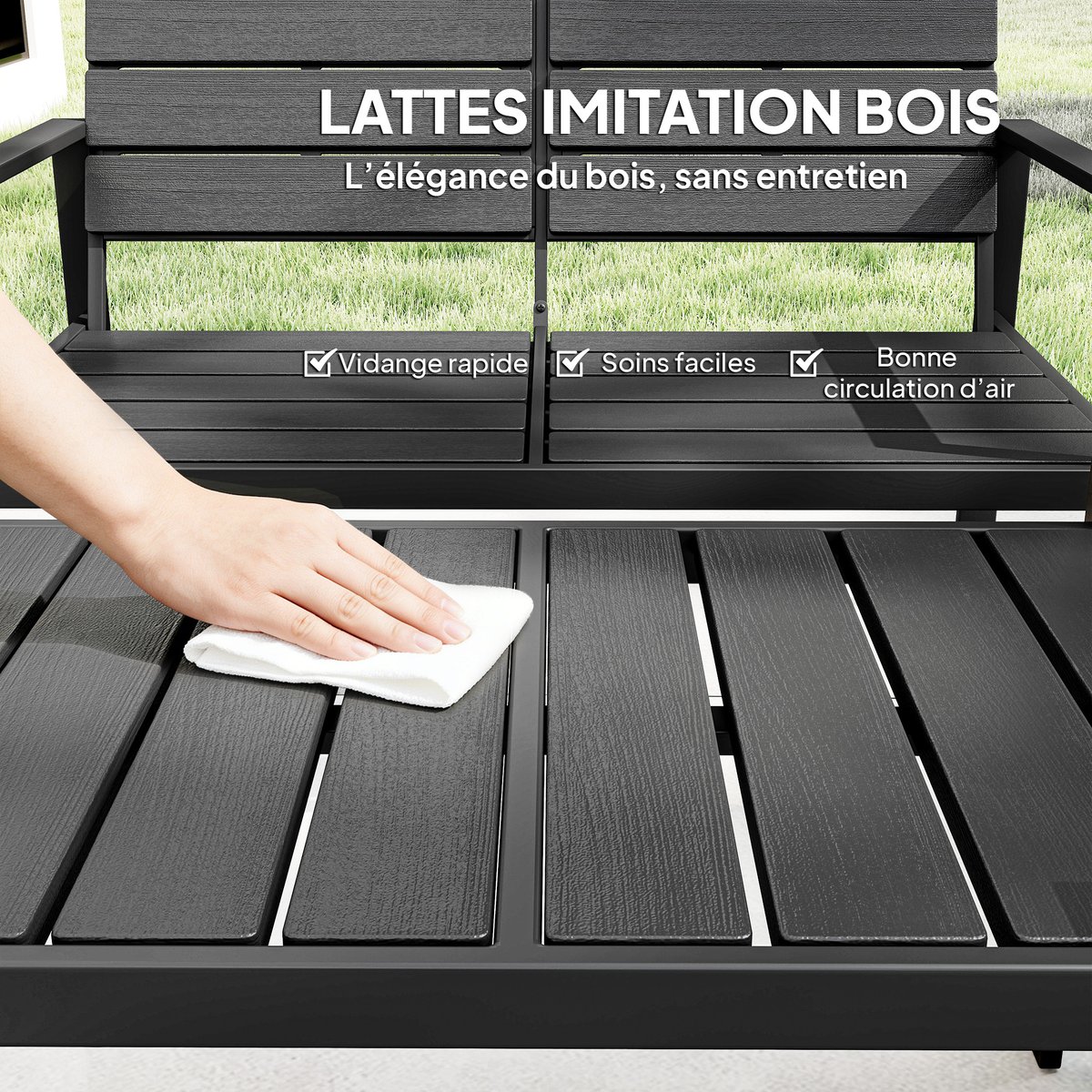 Ensemble de canapés de jardin HDPE Noir noir, OUTSUNNY