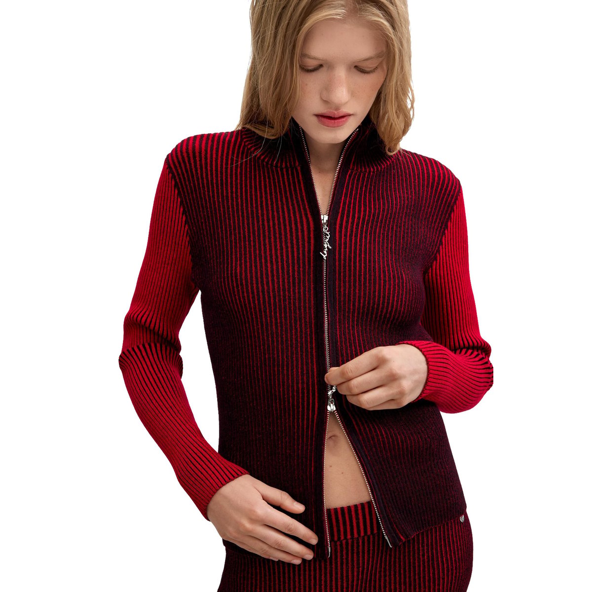 Veste zippée en maille irisée rouge, DESIGUAL