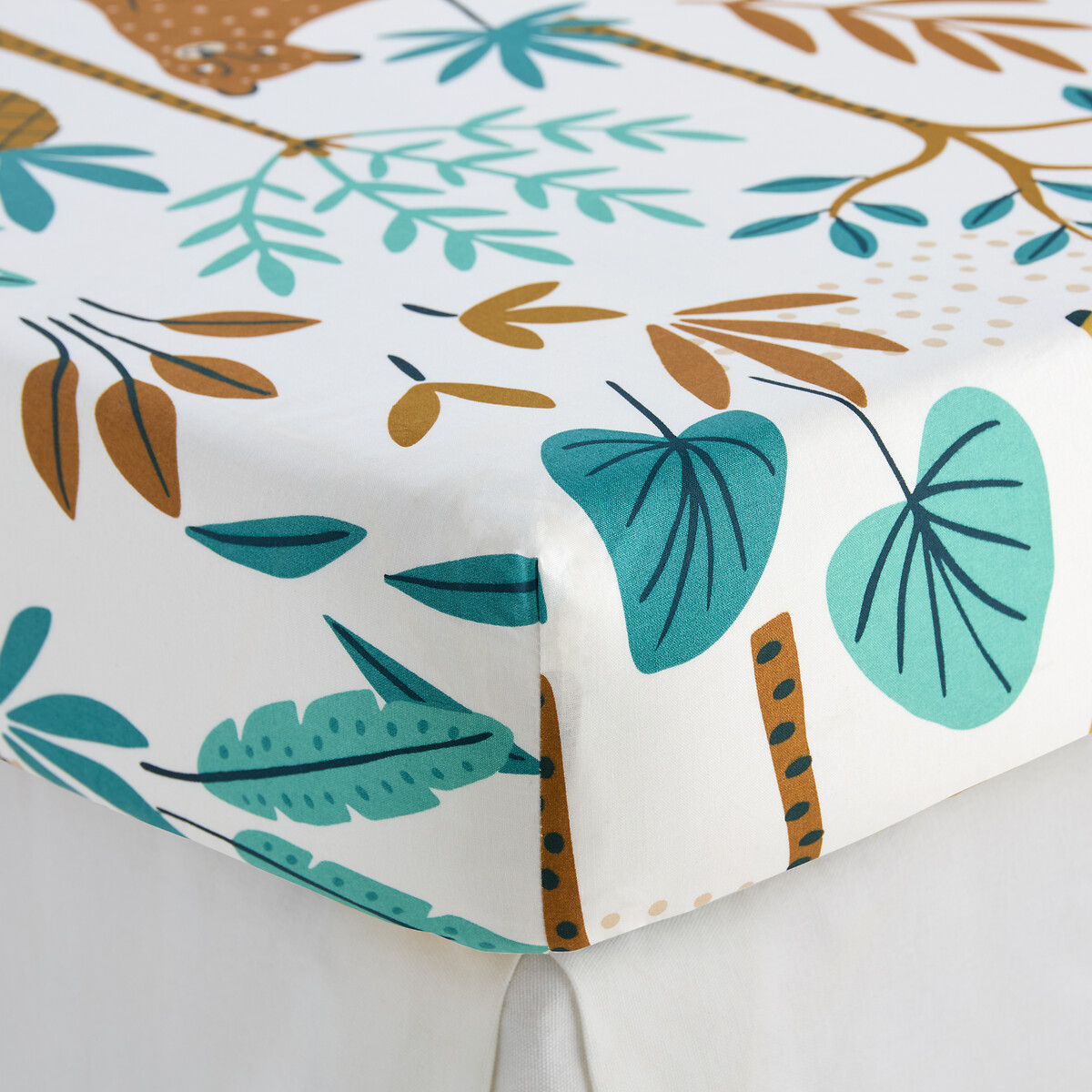 Sábana bajera infantil, 30% algodón reciclado, altura de 25 cm, estampado de animales, JUNGLE blanco, LA REDOUTE INTERIEURS
