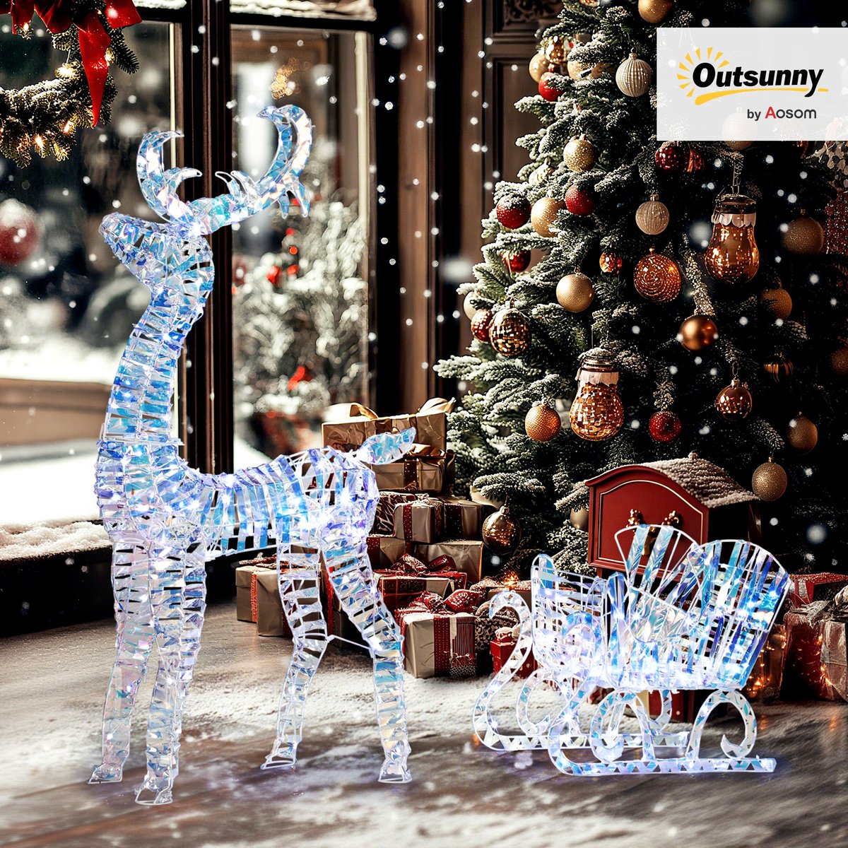 Décoration de Noël lumineuse PP Argent bleu, OUTSUNNY
