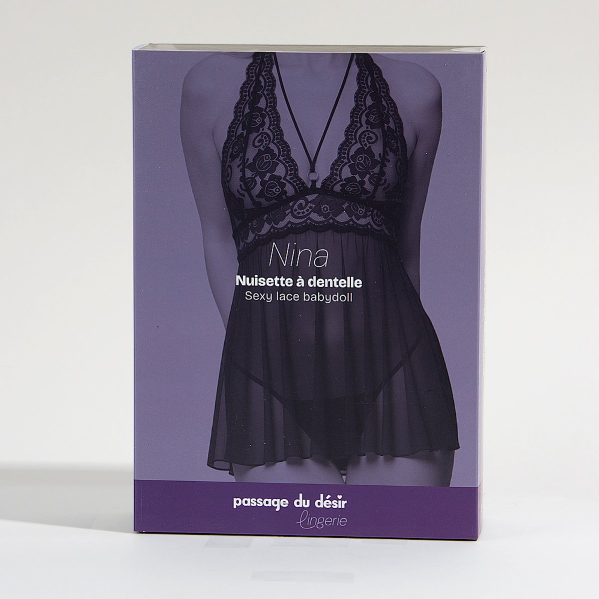 Nuisette à dentelle Nina noir, PASSAGE DU DESIR LINGERIE