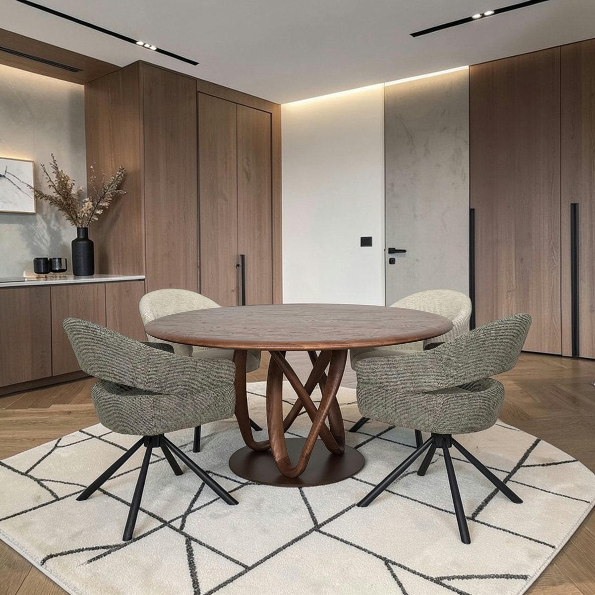 Table ronde bois de frêne à pied design torsadé Ø150 cm ALDER marron, PIER IMPORT