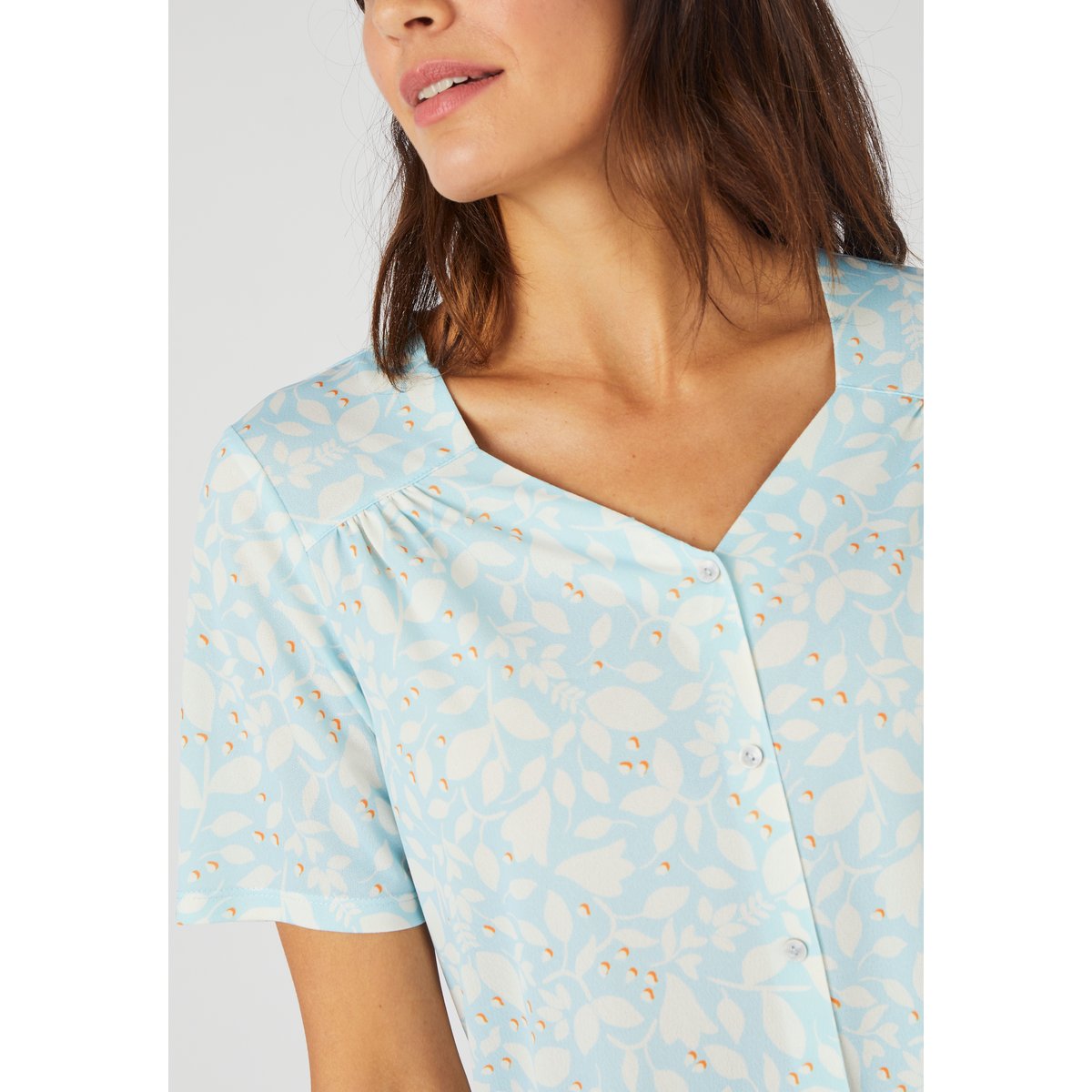 Tee-shirt manches courtes imprimé bleu feuillage, DAMART