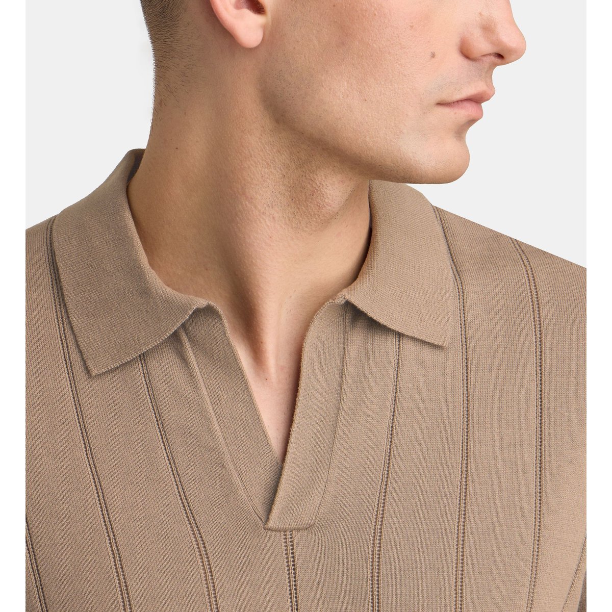 Polo solopen à rayures en coton bio marron taupe, GALERIES LAFAYETTE