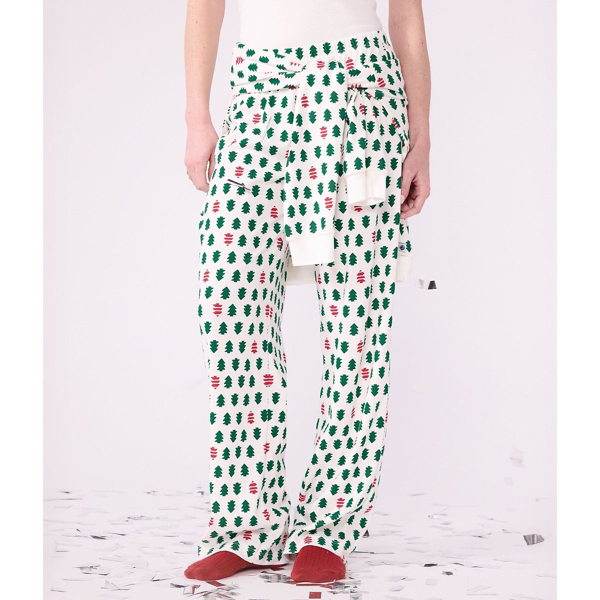 Christmas Print Cotton Pyjamas white/green/red, PETIT BATEAU