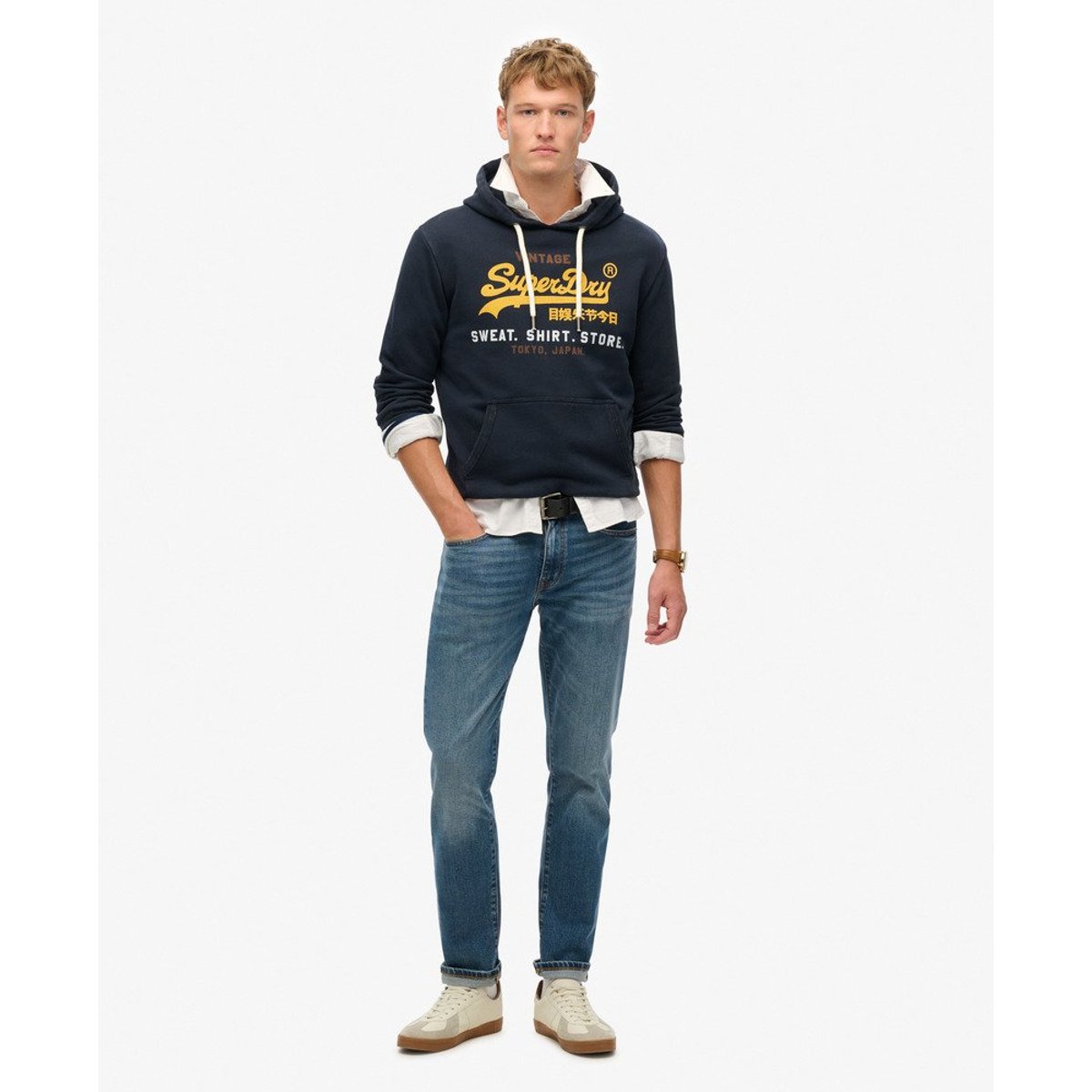 Sweat à capuche décontracté Vintage Logo Cali bleu marine éclipse, SUPERDRY