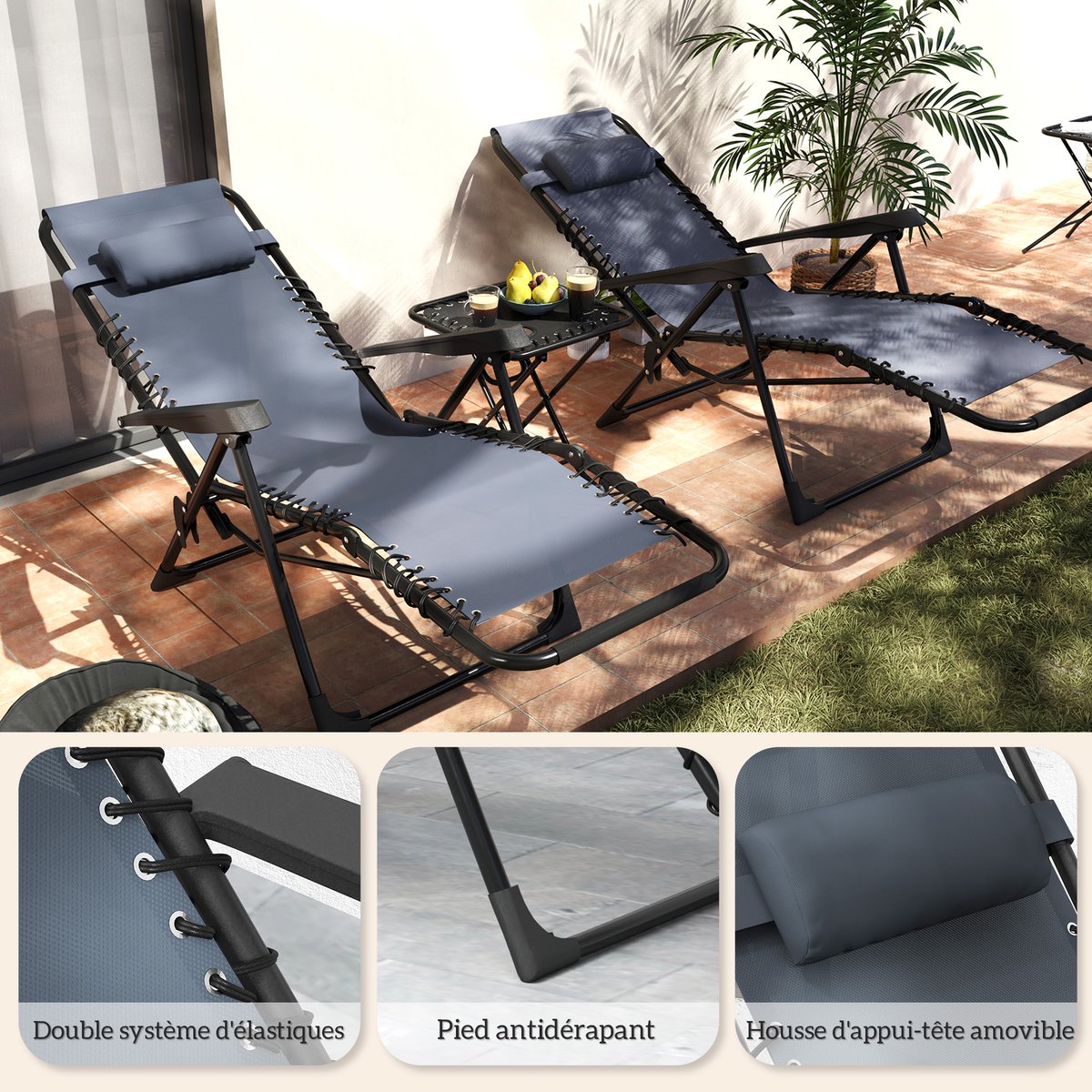 Ensemble de fauteuils « zéro gravité » gris, OUTSUNNY