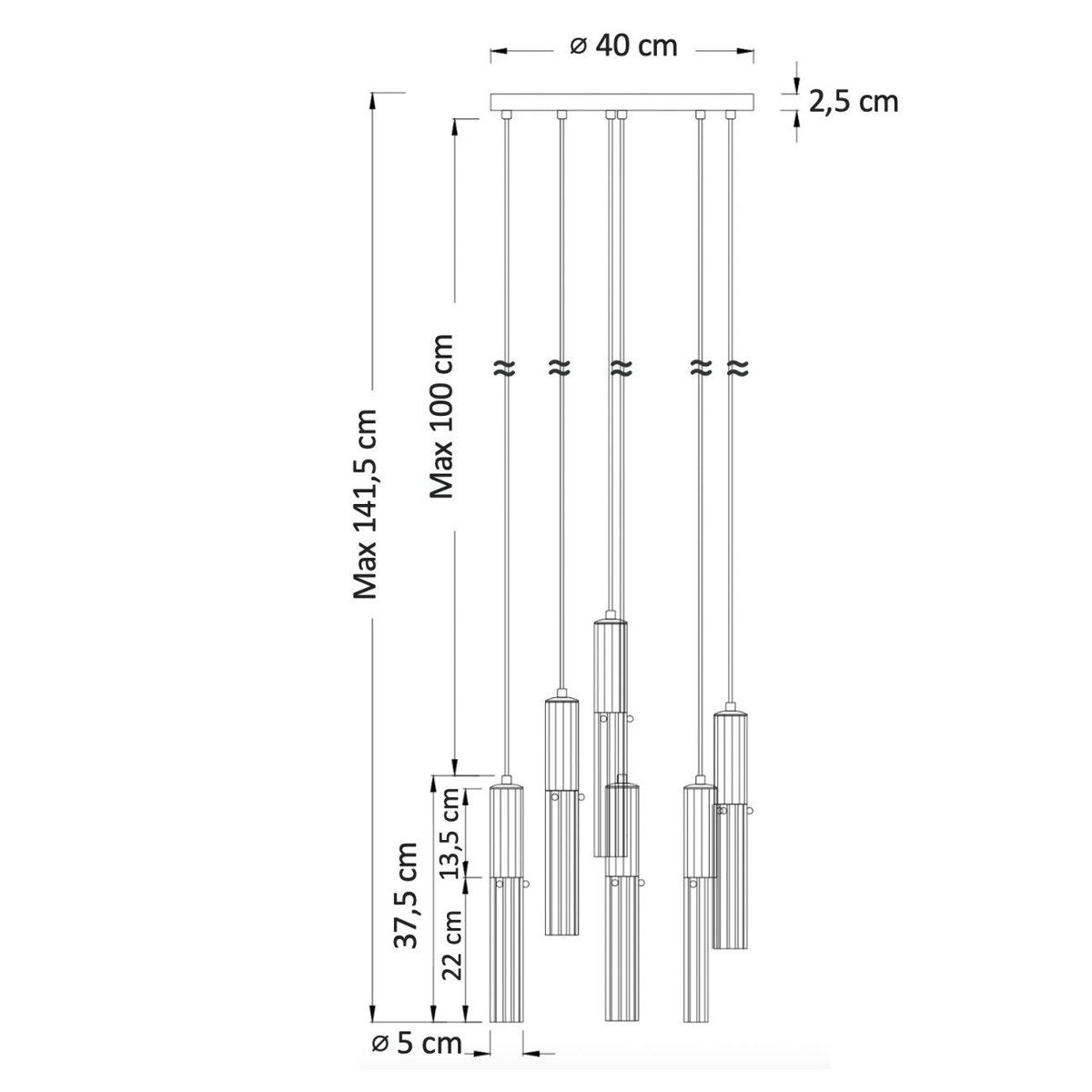 Grande Suspension avec Tubes en Verre - POGGIO transparent et doré, KOSILUM