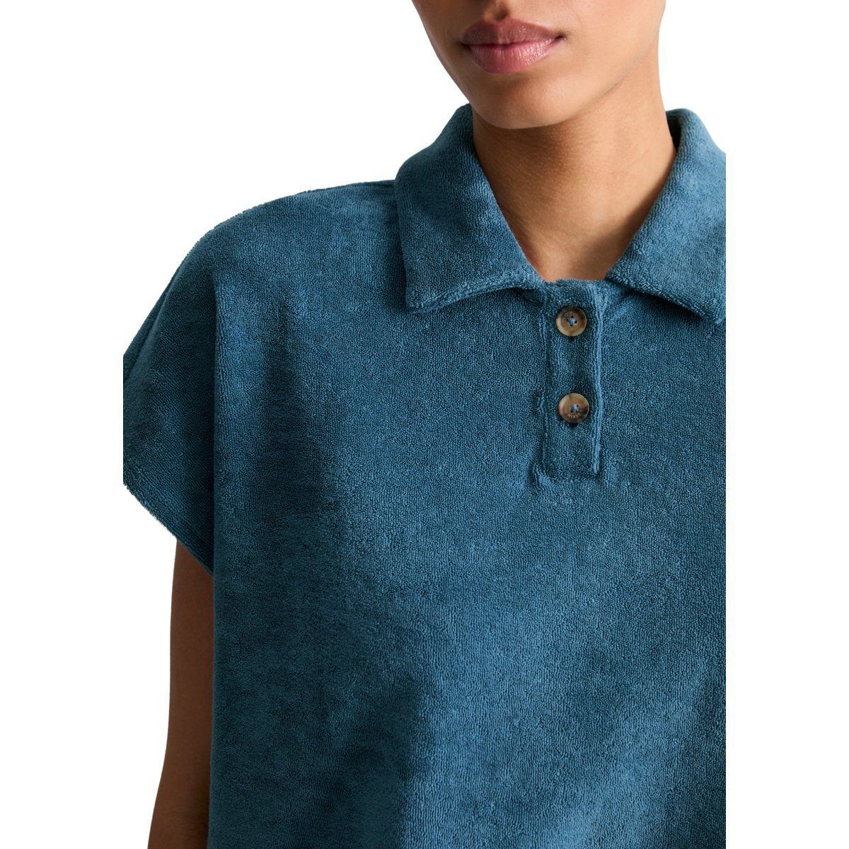 Polo en éponge DfC relaxed en coton organique bleu moyen, MARC O’POLO DENIM